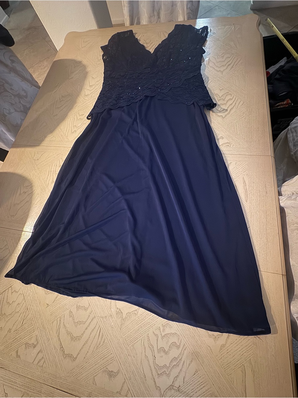 Blu Sage Navy Lace V-Neck Midi Dress